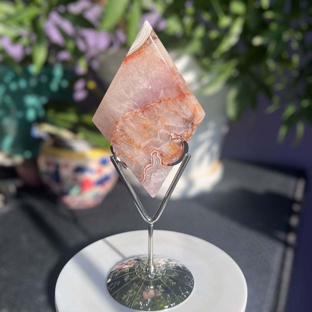 Amethyst and Crazy Lace Agate Mix Diamond with Zodiac Stand (#2)